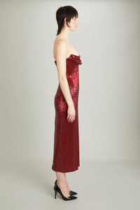 Mid-Calf Ivy Dress in Crimson