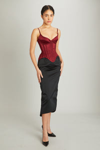 Salon Corset in Crimson Satin